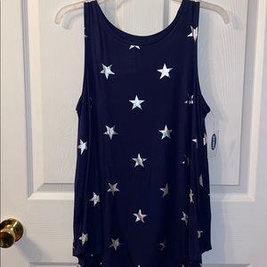 Navy Blue with Silver Metallic Stars Tank Top